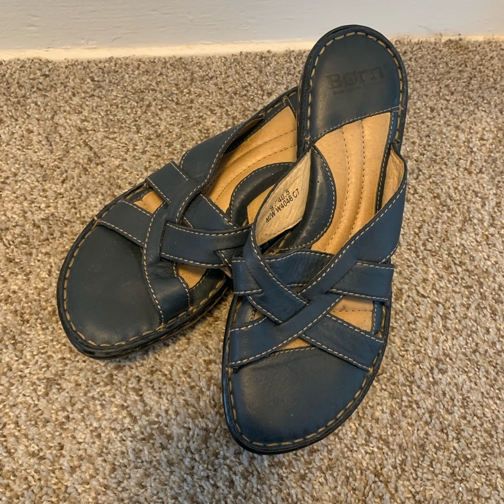 Born Women's Blue Slip-On Sandals leather